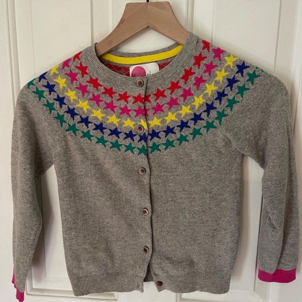 Girls Size 7-8 Mini Boden Fair Isle Stars Cardigan